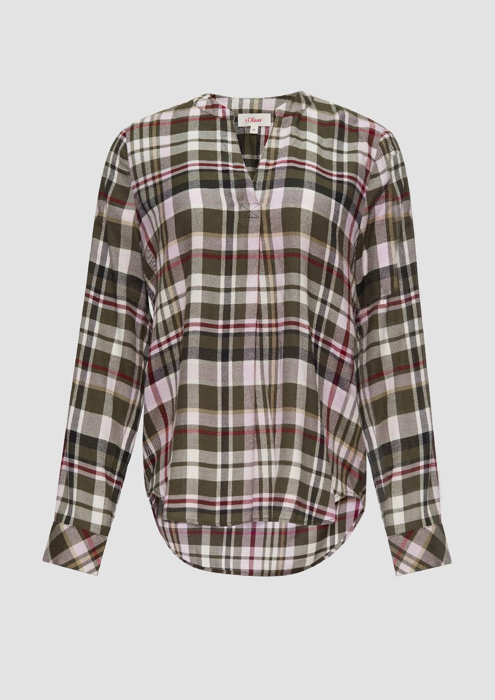 s.Oliver Karierte Bluse aus Viskosemix und Krempel-Detail Schlussverkauf
