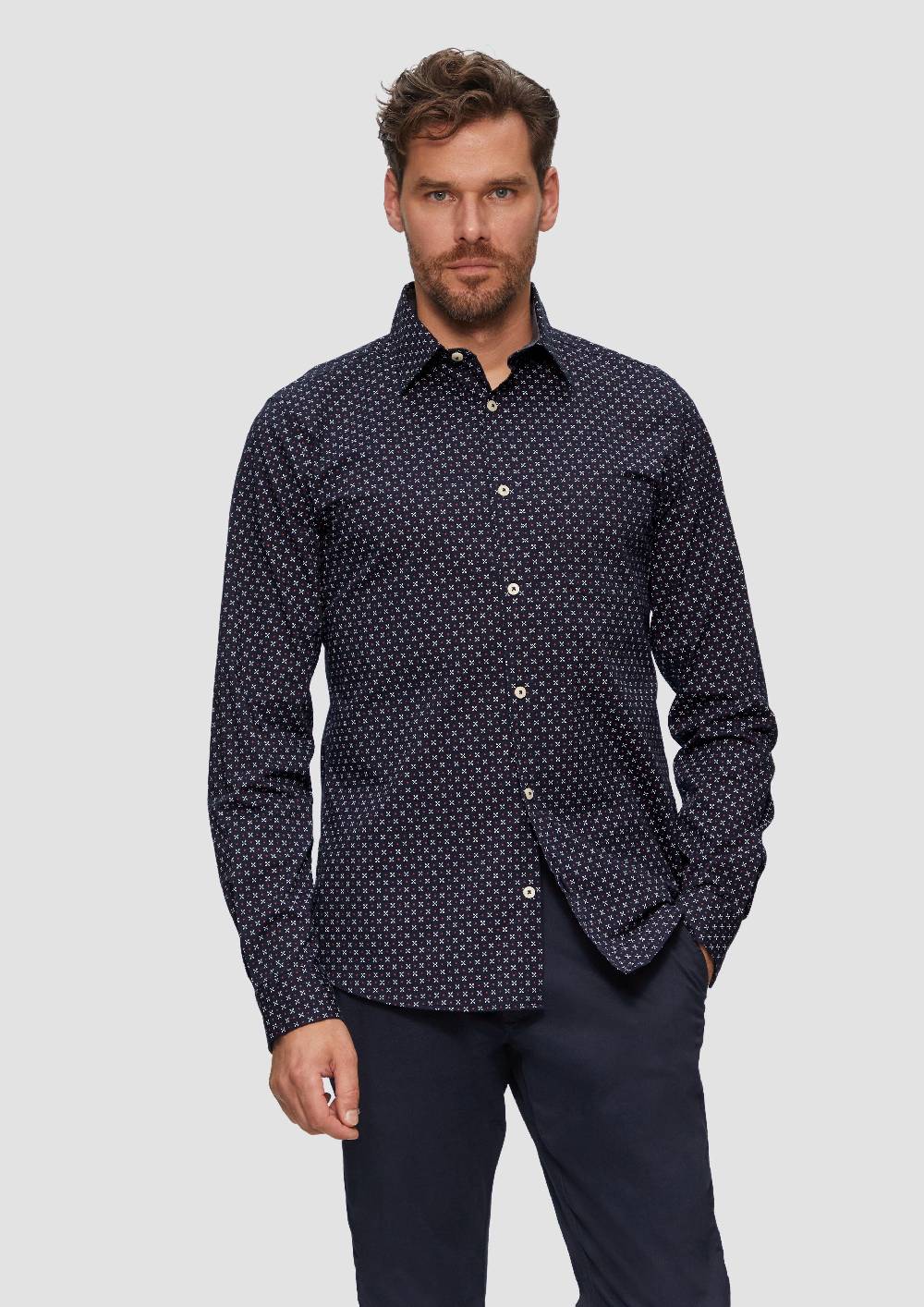 s.Oliver Slim Fit: Gemustertes Hemd aus Baumwollmix Versandkostenfrei