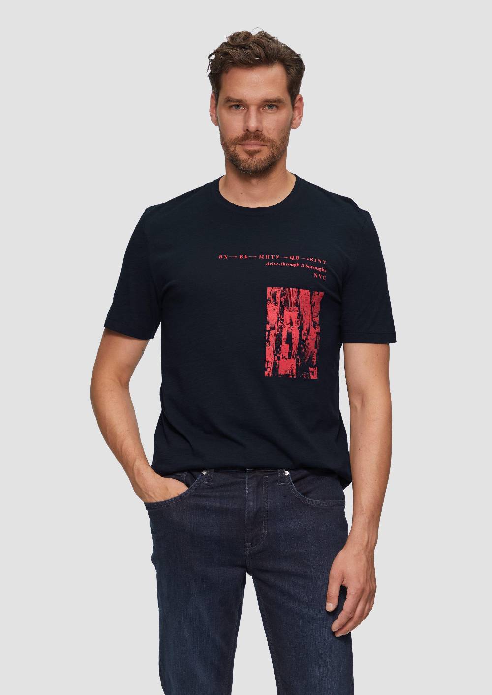s.Oliver Printshirt aus Baumwolle mit Flammgarnstruktur Exklusivangebot