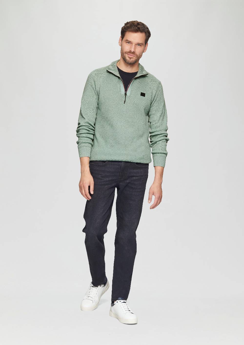 s.Oliver Strickpullover mit Troyer-Kragen und Strukturmix Vatertagsangebot