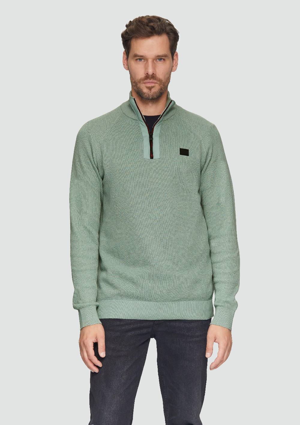 s.Oliver Strickpullover mit Troyer-Kragen und Strukturmix Vatertagsangebot