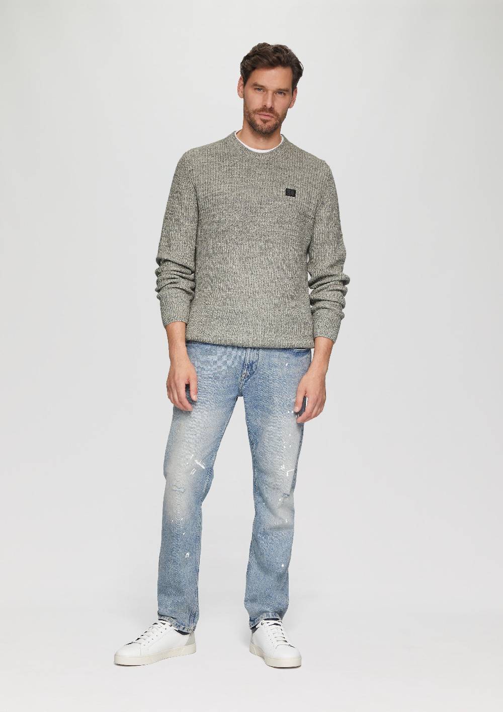 s.Oliver Melierter Pullover mit Patentmuster und Crew Neck Blitzverkäufe