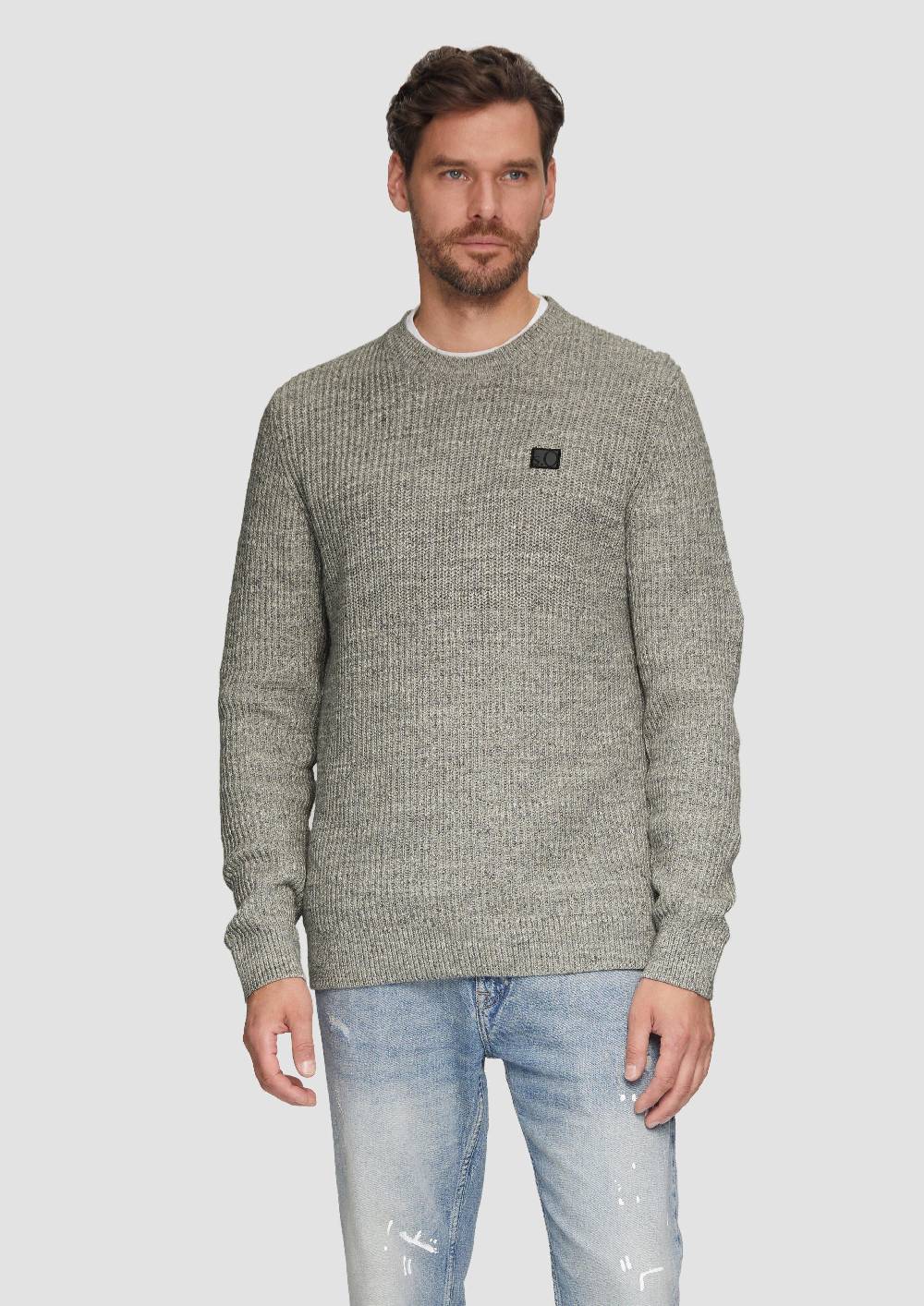 s.Oliver Melierter Pullover mit Patentmuster und Crew Neck Blitzverkäufe