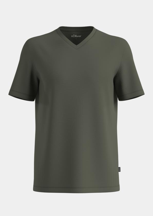 s.Oliver Baumwollshirt mit V-Ausschnitt und Flammgarnstruktur