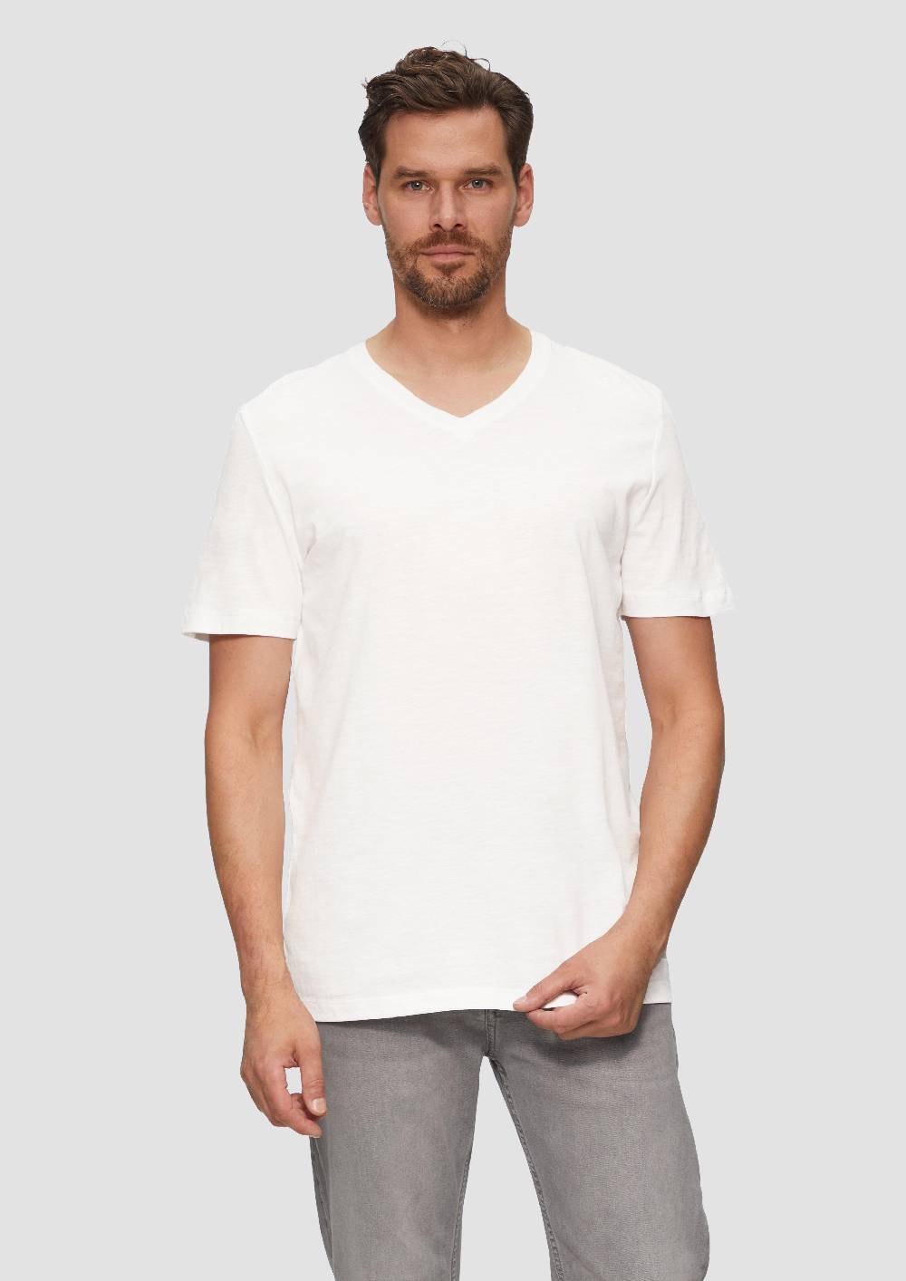 s.Oliver Baumwollshirt mit V-Ausschnitt und Flammgarnstruktur Wochenangebot