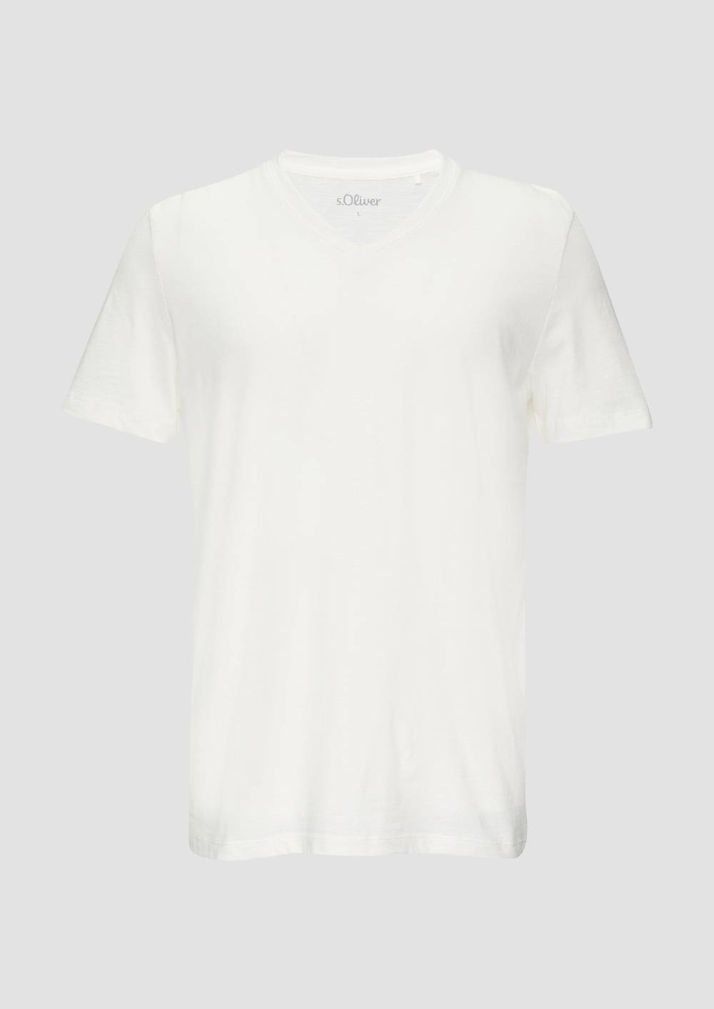 s.Oliver Baumwollshirt mit V-Ausschnitt und Flammgarnstruktur Wochenangebot