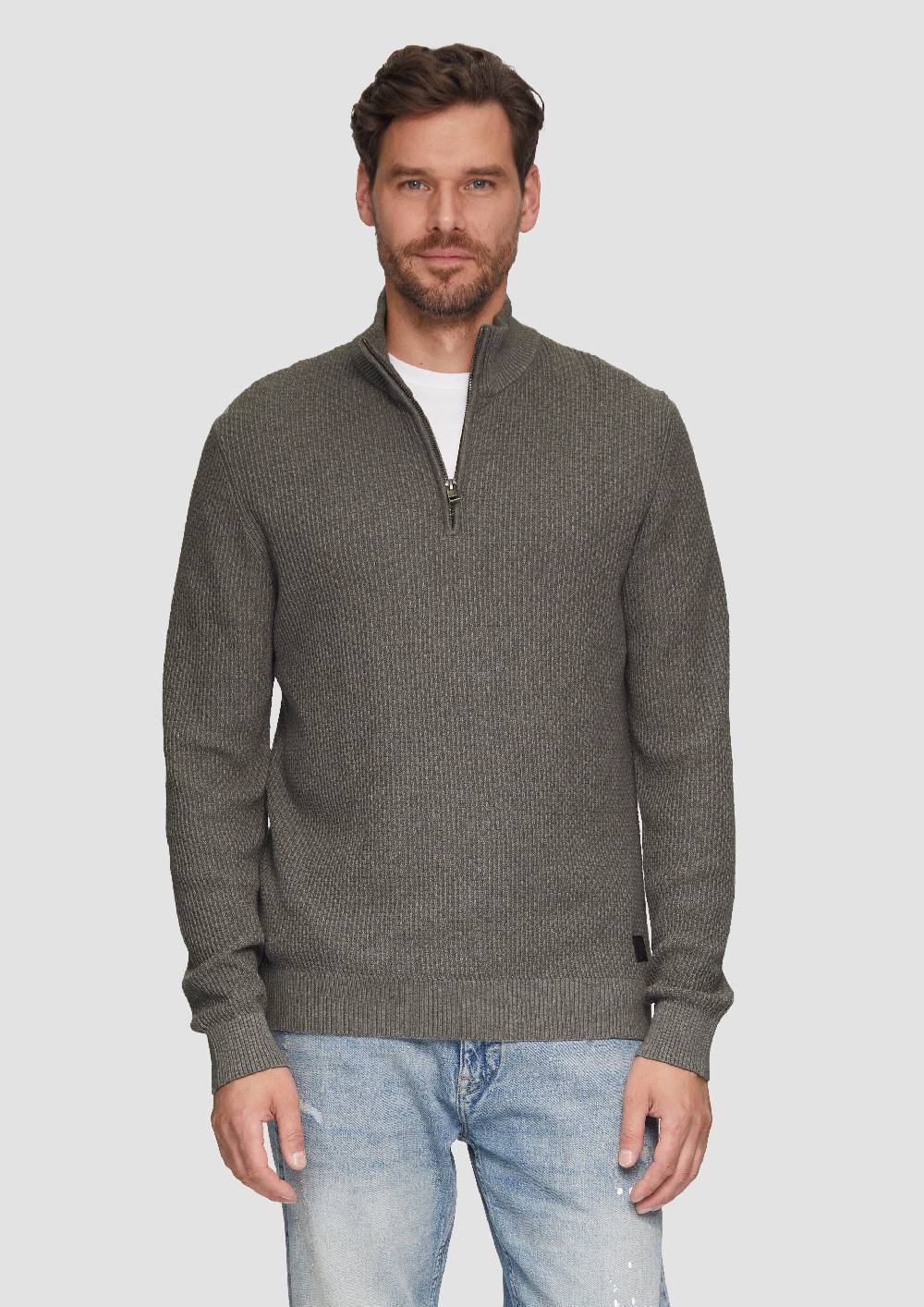 s.Oliver Strickpullover mit Troyerkragen aus Strukturstrick Günstiger Verkauf