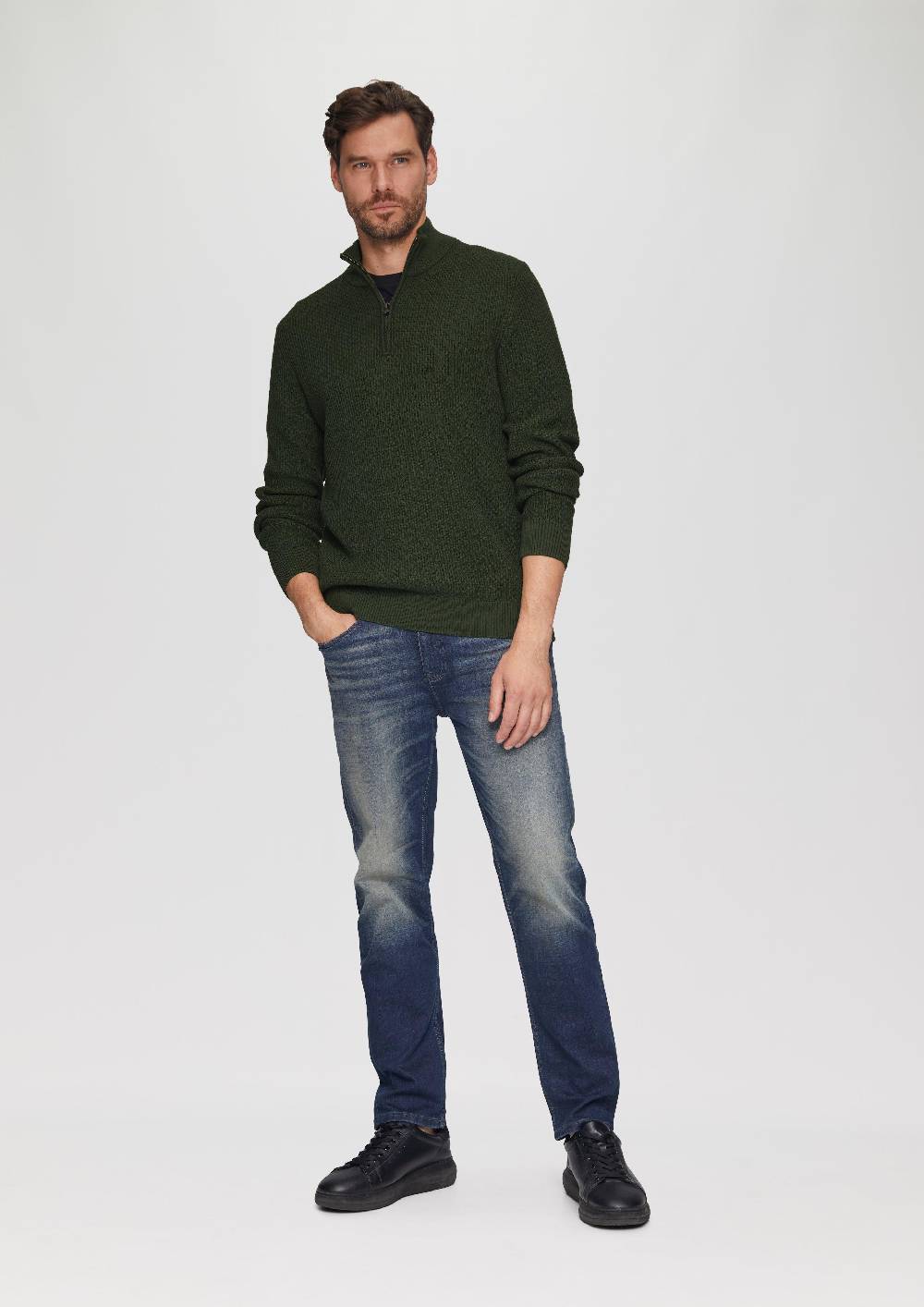 s.Oliver Strickpullover mit Troyerkragen aus Strukturstrick Fabrikverkauf