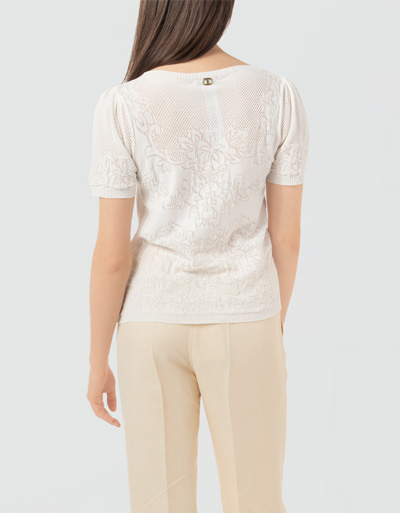 TWIN-SET Strick-Shirt mit Lochstrick-Ornament Saisonschlussverkauf