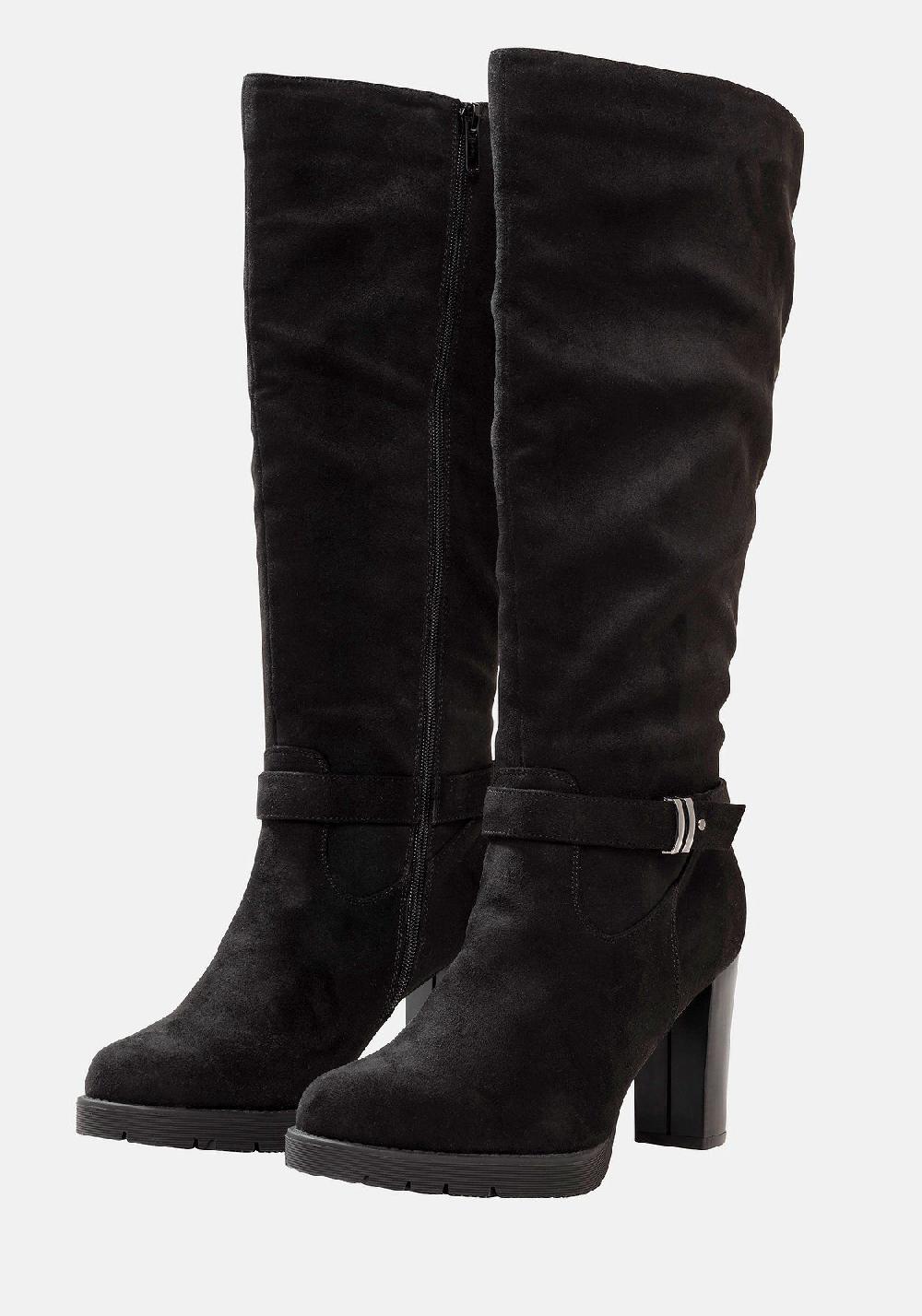 sheego Weitschaftstiefel in Velourslederoptik mit Schnallenband Preisnachlass