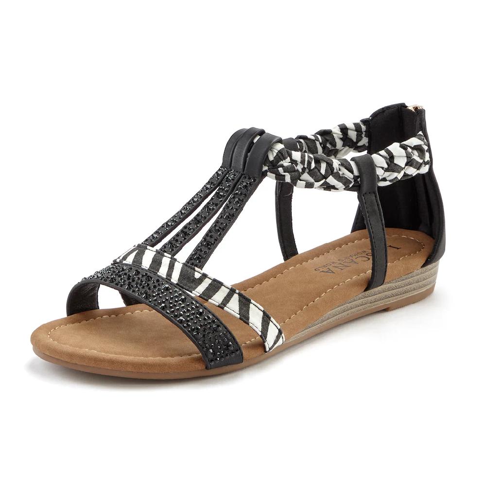 LASCANA Sandale Sandalette Sommerschuh mit Verzierung und kleinem Keilabsatz VEGAN Großer Ausverkauf