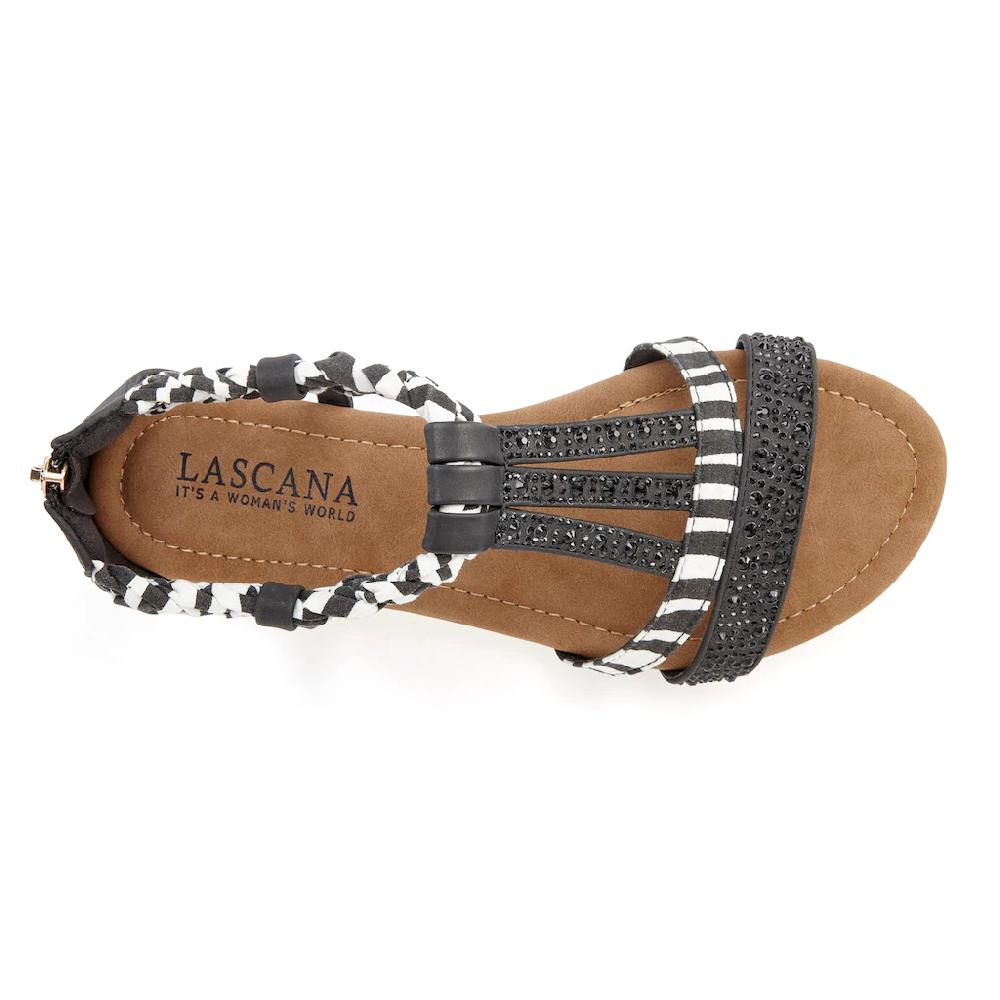 LASCANA Sandale Sandalette Sommerschuh mit Verzierung und kleinem Keilabsatz VEGAN Großer Ausverkauf