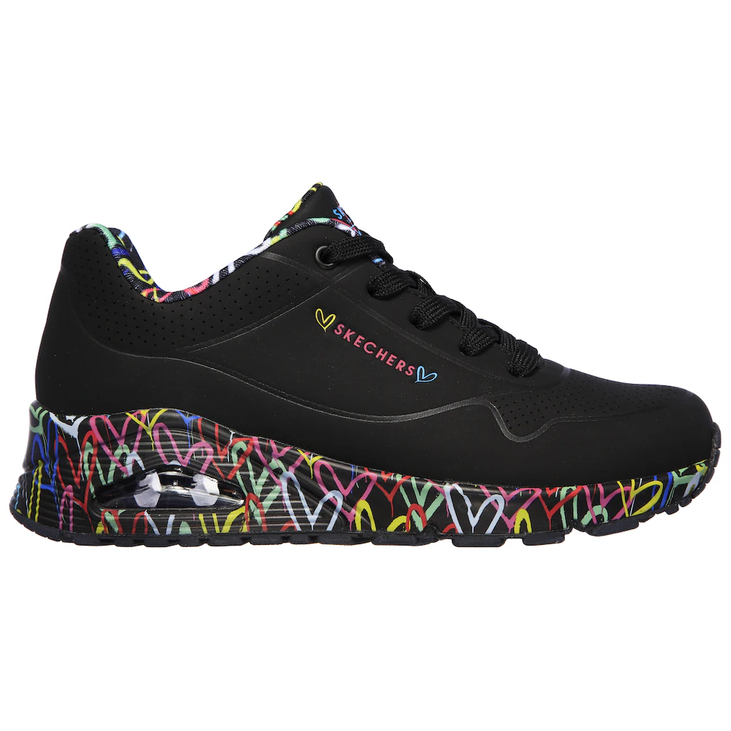 Skechers Wedgesneaker »UNO-LOVING LOVE« Freizeitschuh Halbschuh Schnürschuh mit coolem Graffiti-Print bestellen Vatertagsangebot