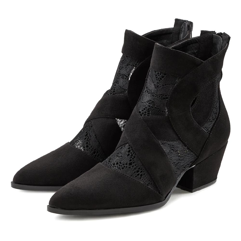 LASCANA Stiefelette mit Spitze & bequemen Blockabsatz Cowboy Boots Westernstiefel ▷ für Black Friday