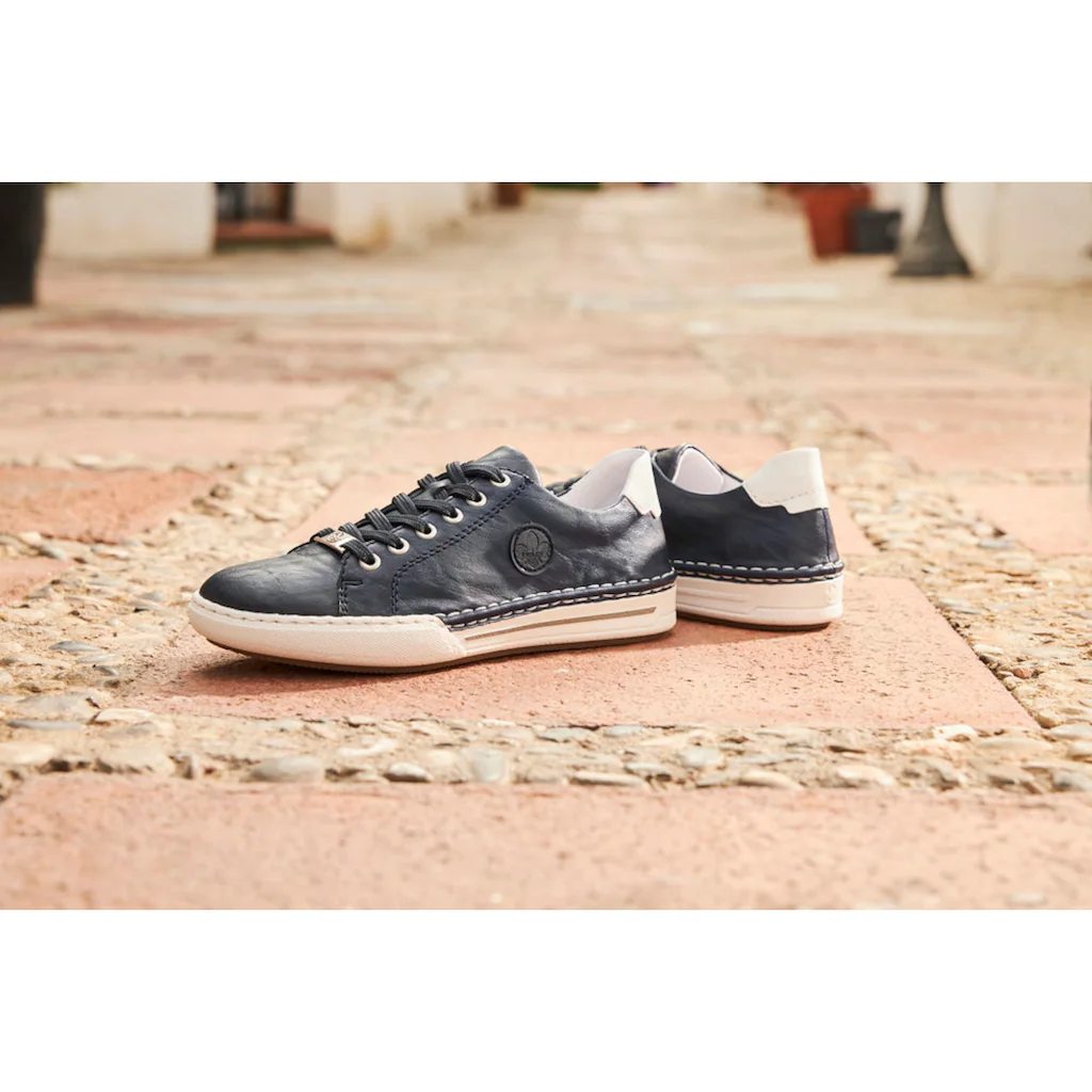 Rieker Plateausneaker Schnürschuh Halbschuh Freizeitschuh mit weißer Rahmennaht ▷ für Osterangebot