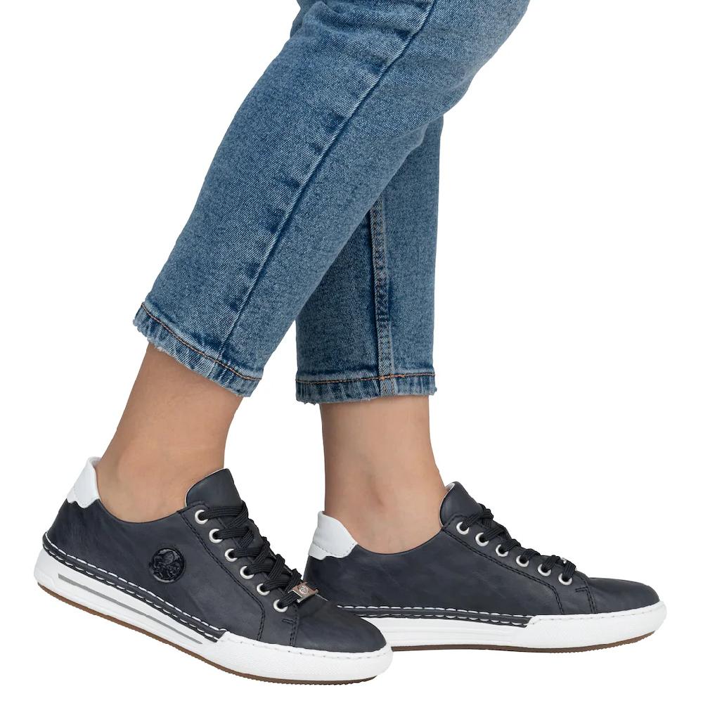 Rieker Plateausneaker Schnürschuh Halbschuh Freizeitschuh mit weißer Rahmennaht ▷ für Osterangebot
