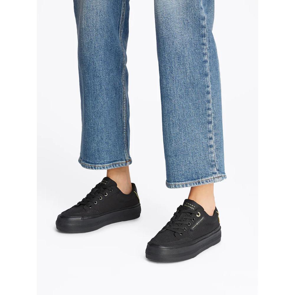 Tommy Hilfiger Plateausneaker »ESSENTIAL VULC TEXTILE SNEAKER« Freizeitschuh Halbschuh Schnürschuh mit goldfarbenen Details online bestellen Neueste Mode