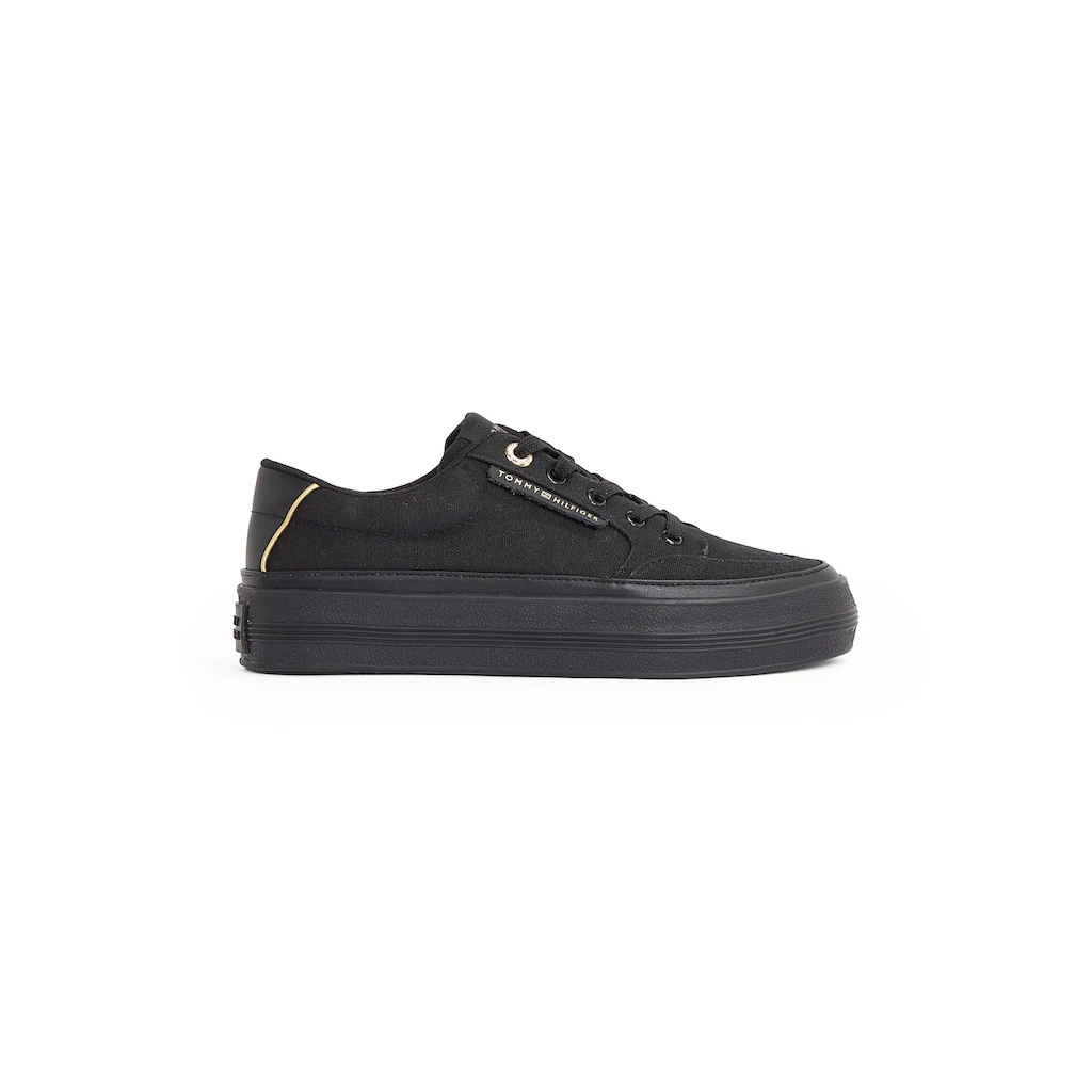 Tommy Hilfiger Plateausneaker »ESSENTIAL VULC TEXTILE SNEAKER« Freizeitschuh Halbschuh Schnürschuh mit goldfarbenen Details online bestellen Neueste Mode
