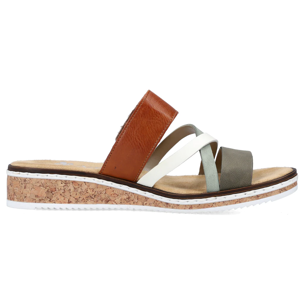 Rieker Pantolette Keilabsatz Sommerschuh Schlappen mit Klettriemchen online bestellen Kauf eins, bekomm eins gratis