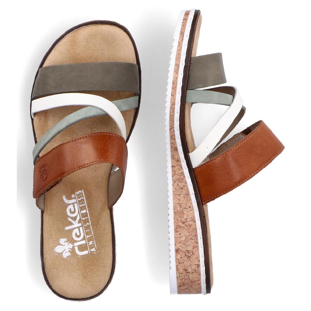 Rieker Pantolette Keilabsatz Sommerschuh Schlappen mit Klettriemchen online bestellen Kauf eins, bekomm eins gratis