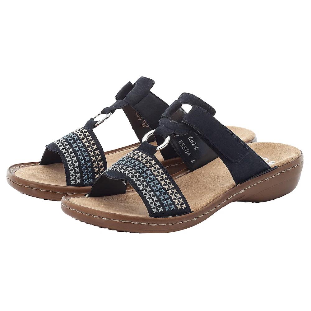 Rieker Pantolette Keilabsatz Sommerschuh Schlappen mit schöner Stickerei online bestellen Online Outlet