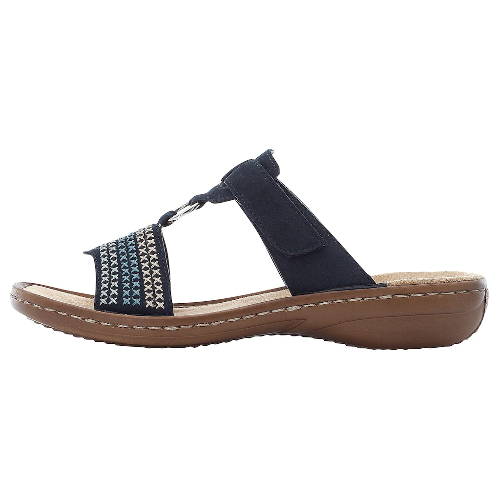 Rieker Pantolette Keilabsatz Sommerschuh Schlappen mit schöner Stickerei online bestellen Online Outlet