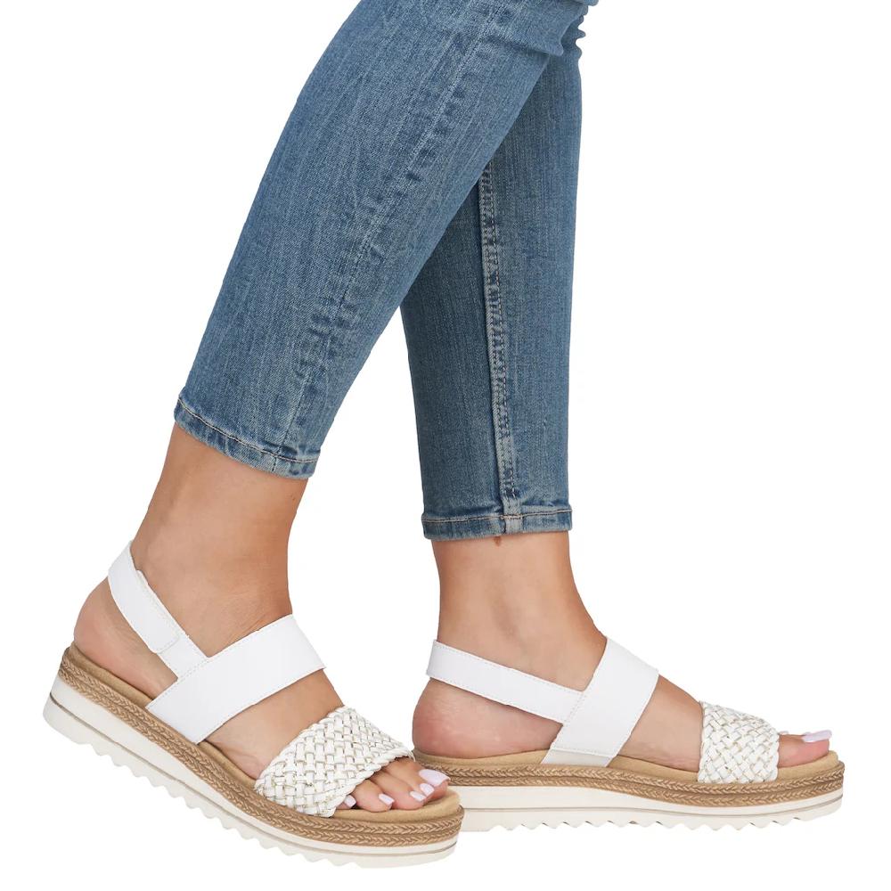 Remonte Keilsandalette »ELLE-Collection« Sommerschuh Sandale Keilabsatz mit Flechtbandage im Metalliclook online bestellen Kauf eins, bekomm eins gratis