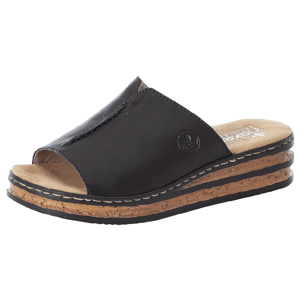 Rieker Pantolette Plateau Sommerschuh Schlappen in klassischer Optik online bestellen Kostenloser Versand