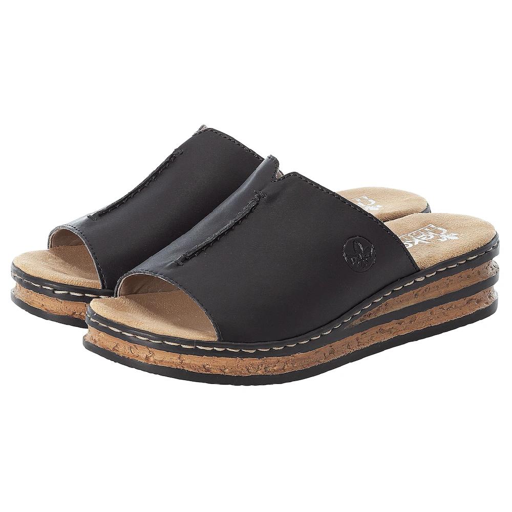 Rieker Pantolette Plateau Sommerschuh Schlappen in klassischer Optik online bestellen Kostenloser Versand