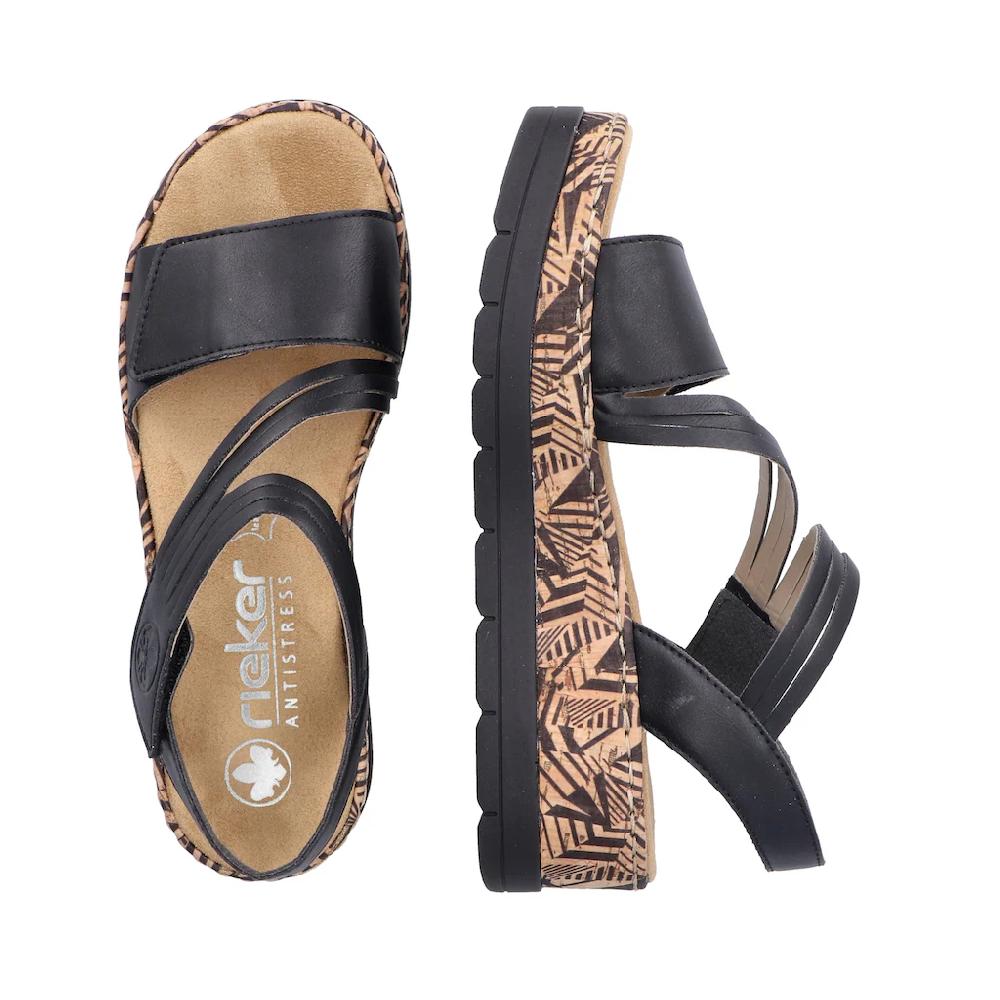 Rieker Keilsandalette Sommerschuh Sandale Keilabsatz mit gemusterter Plateausohle ▷ für Outlet