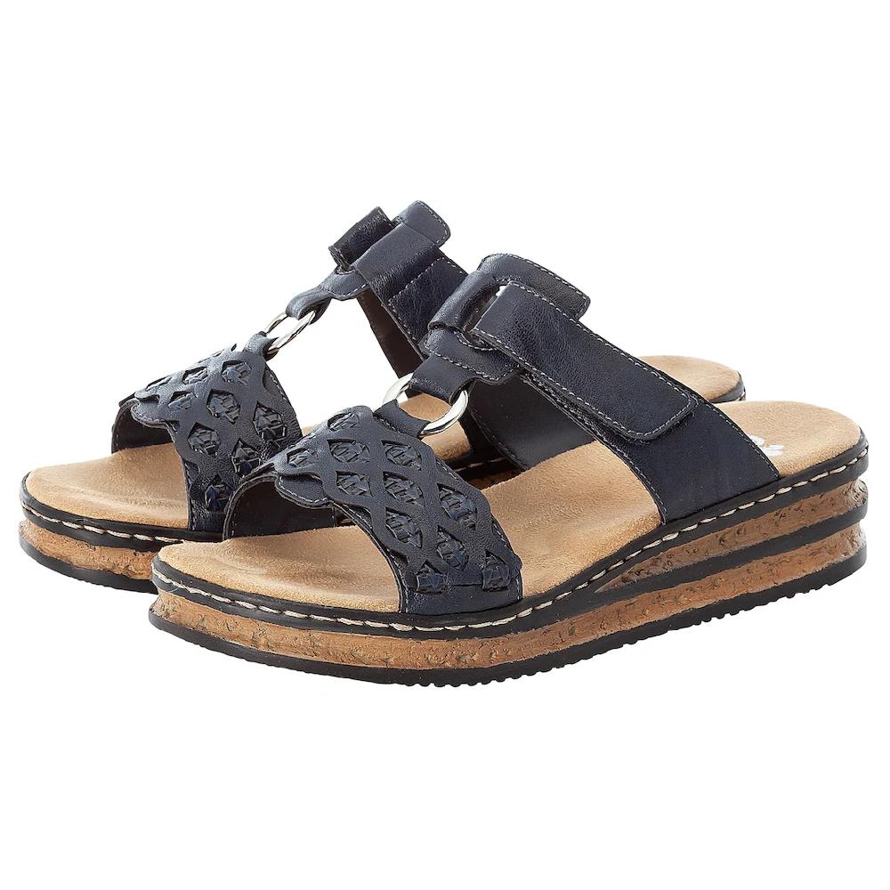 Rieker Pantolette Keilabsatz Sommerschuh Schlappen mit Riemchen in Flechtoptik ▷ für 50% Rabatt für begrenzte Zeit