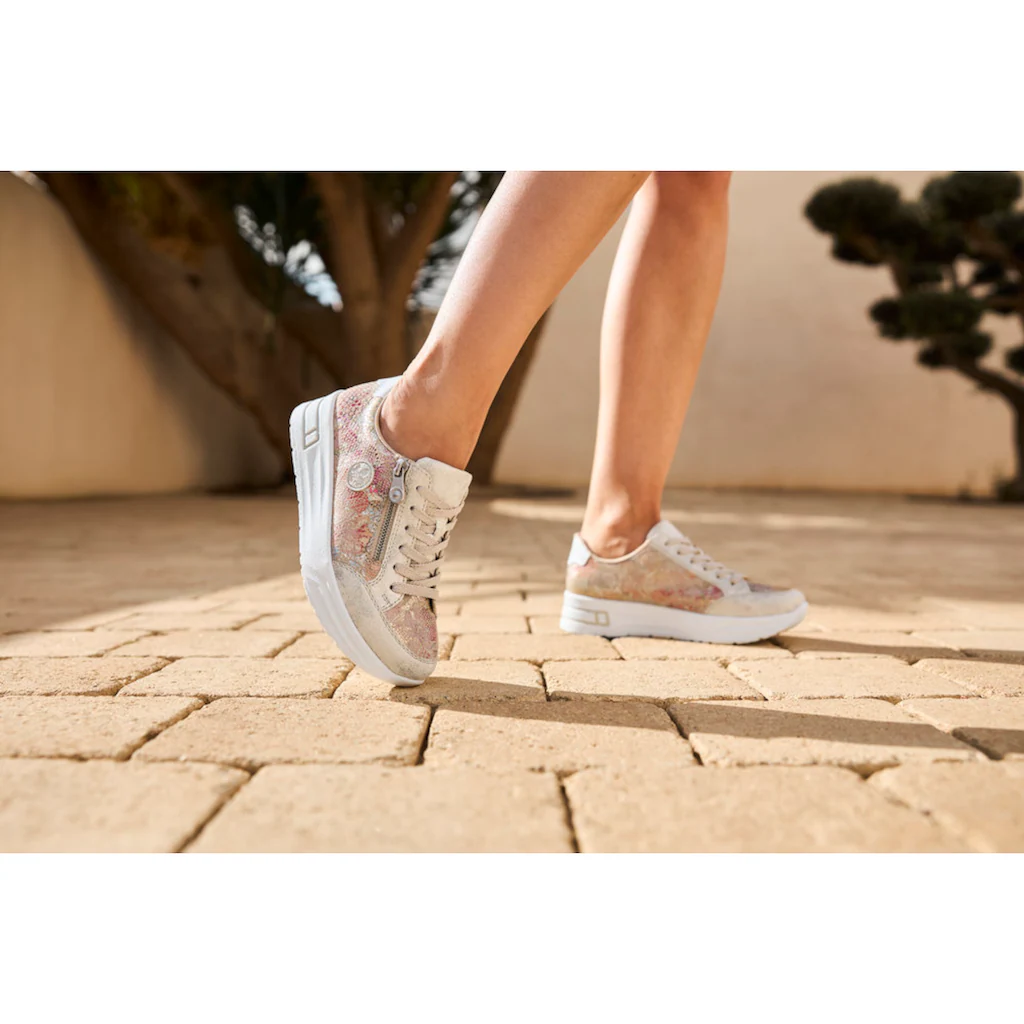 Rieker Plateausneaker Freizeitschuh Schnürschuh Halbschuh mit dezentem Goldschimmer ▷ für Fabrik Onlineshop