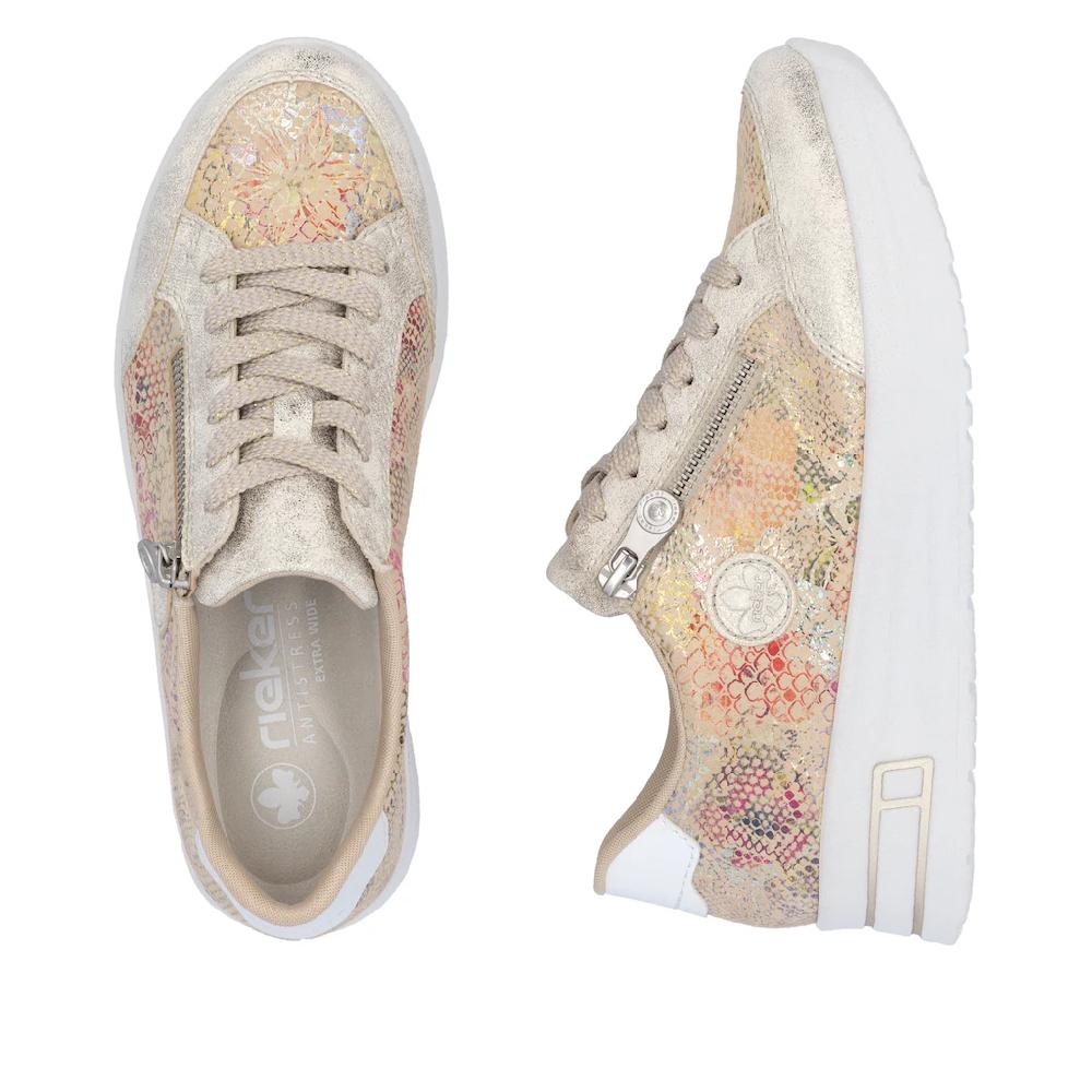 Rieker Plateausneaker Freizeitschuh Schnürschuh Halbschuh mit dezentem Goldschimmer ▷ für Fabrik Onlineshop