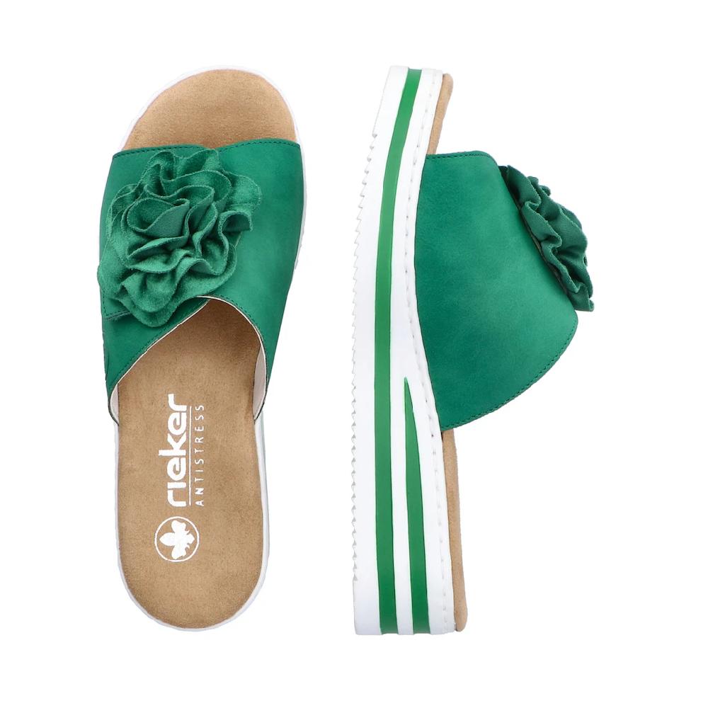 Rieker Pantolette Sommerschuh Poolslide Strandschuh Keilabsatz mit Klettverschluss Tiefpreis