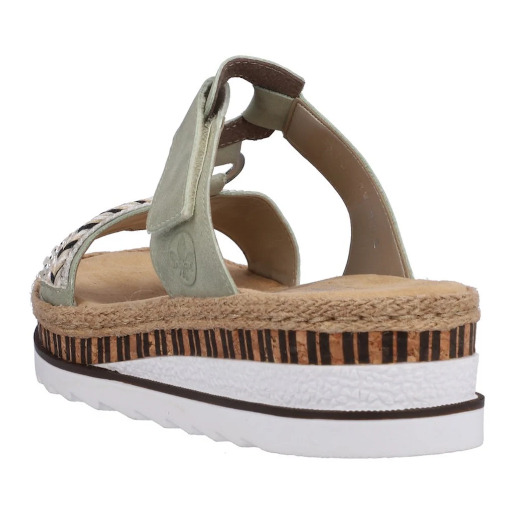 Rieker Pantolette Keilabsatz Sommerschuh Schlappen mit Zierperlen besetzt kaufen zollfrei