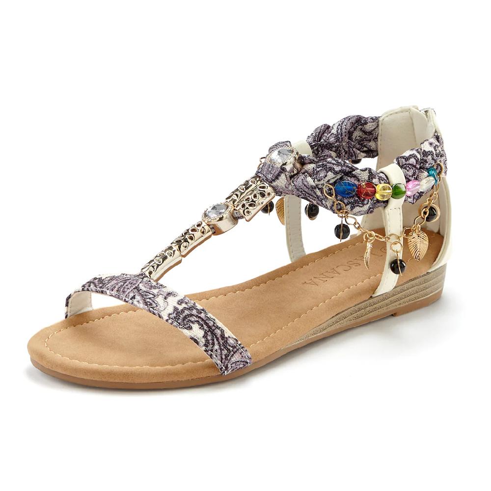 LASCANA Sandale Sandalette Sommerschuh mit Schmuckkettchen und Schmucksteinen VEGAN Outlet