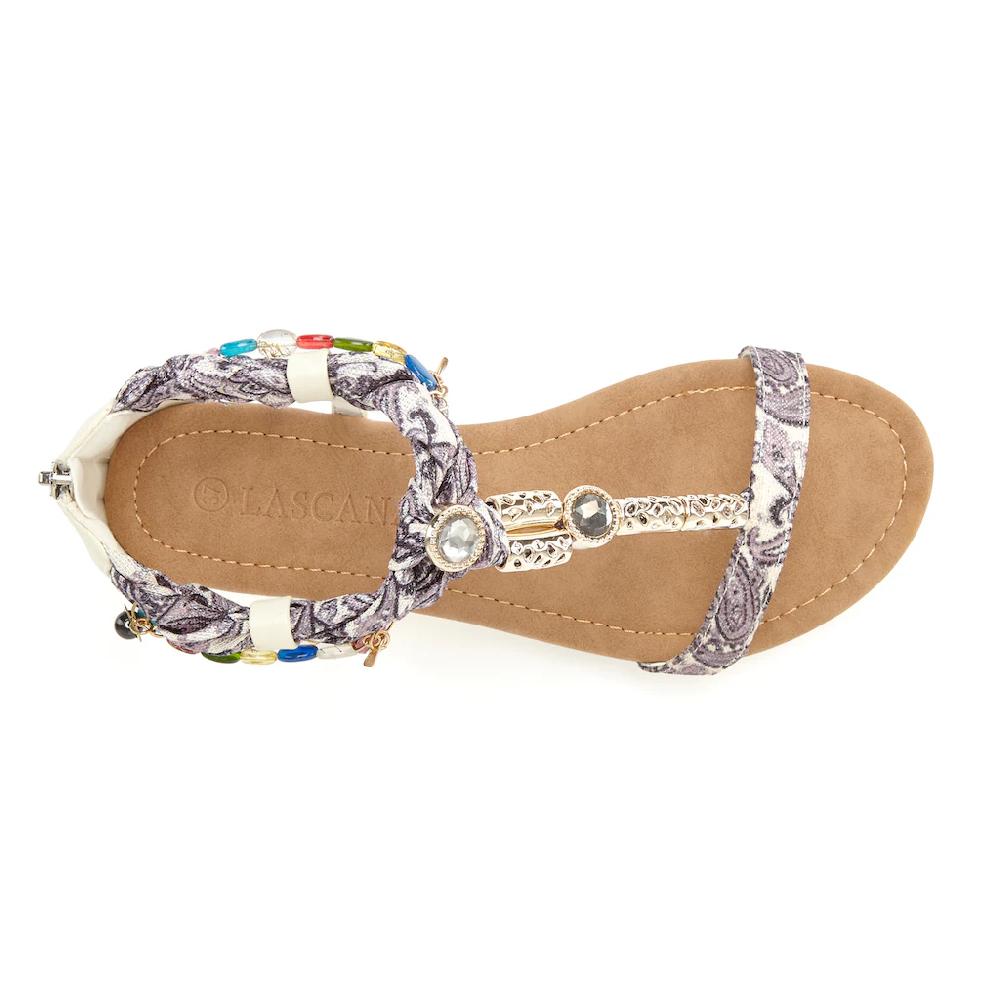 LASCANA Sandale Sandalette Sommerschuh mit Schmuckkettchen und Schmucksteinen VEGAN Outlet