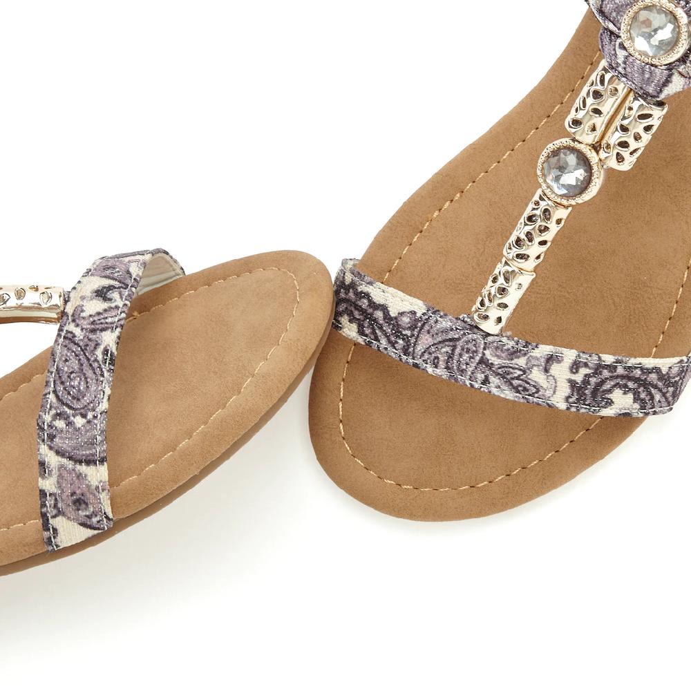 LASCANA Sandale Sandalette Sommerschuh mit Schmuckkettchen und Schmucksteinen VEGAN Outlet