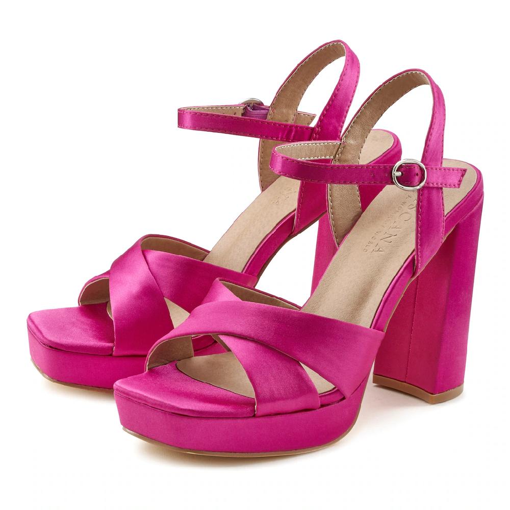 LASCANA Riemchensandalette High Heel Sandale mit Plateau & Blockabsatz in Satin Optik VEGAN Lagerräumung