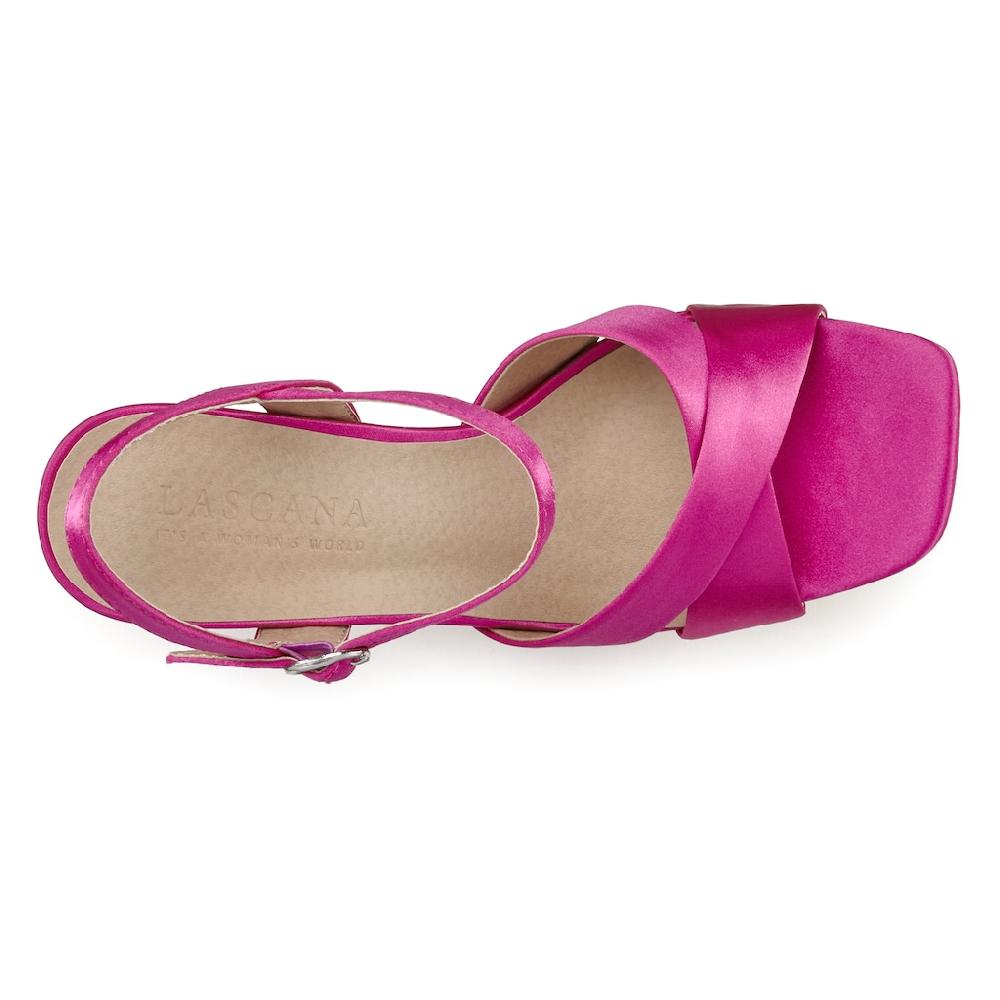 LASCANA Riemchensandalette High Heel Sandale mit Plateau & Blockabsatz in Satin Optik VEGAN Lagerräumung