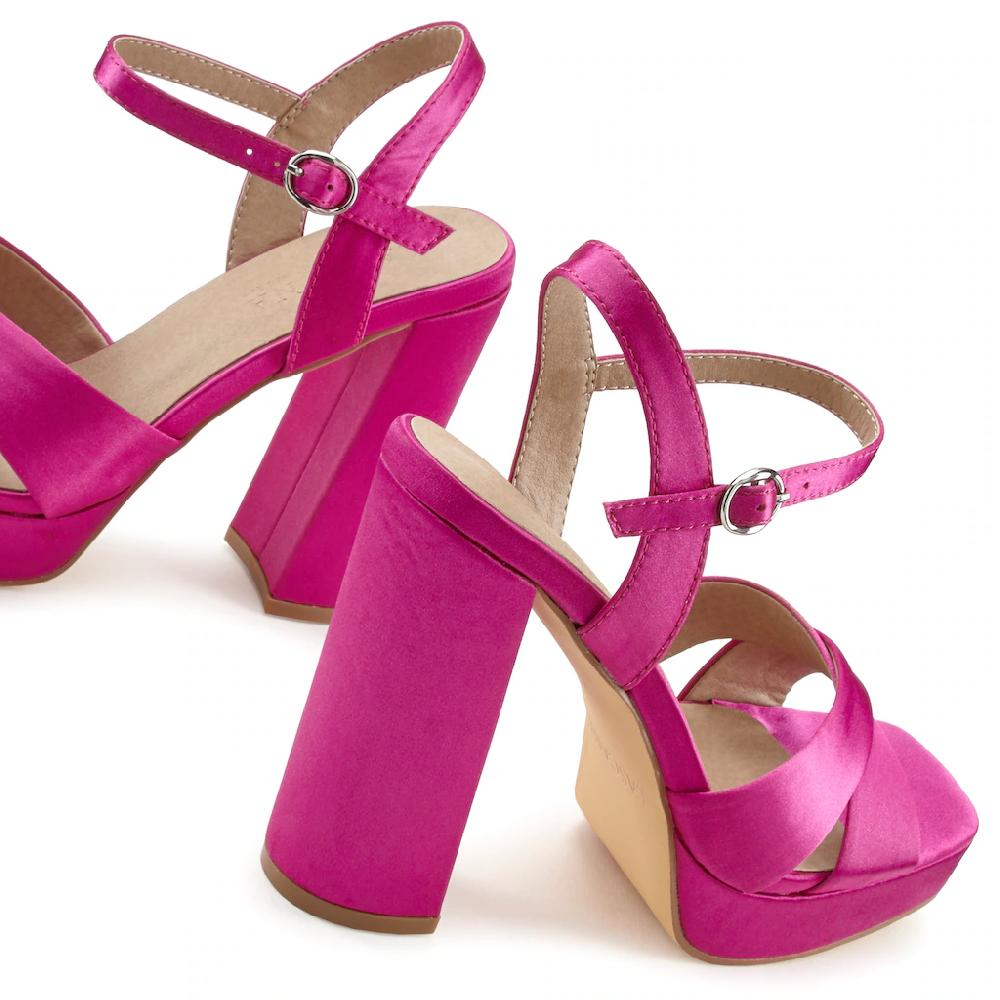 LASCANA Riemchensandalette High Heel Sandale mit Plateau & Blockabsatz in Satin Optik VEGAN Lagerräumung