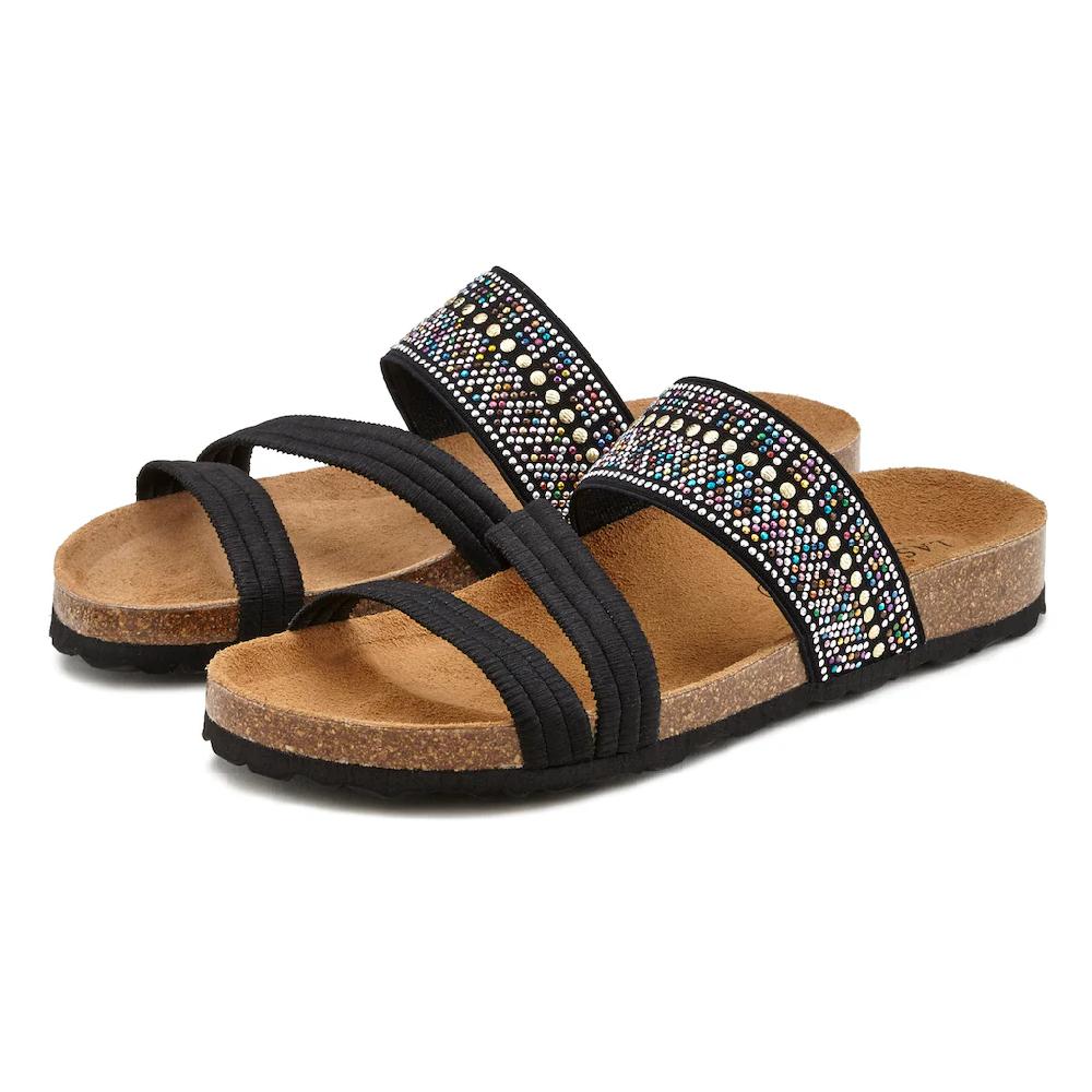 LASCANA Pantolette Mule Sandale offener Schuh mit Korkfußbett und elastischen Riemen Sonderangebote