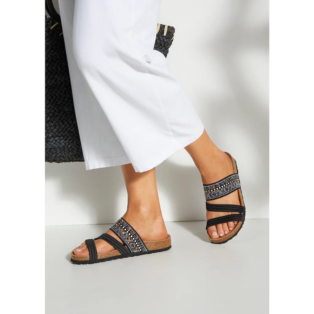 LASCANA Pantolette Mule Sandale offener Schuh mit Korkfußbett und elastischen Riemen Sonderangebote