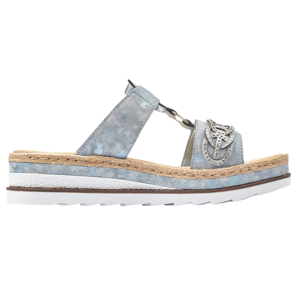 Rieker Pantolette Plateau Sommerschuh Schlappen mit Strass-Stein-Verzierung online bestellen Bis zu 55% Rabatt
