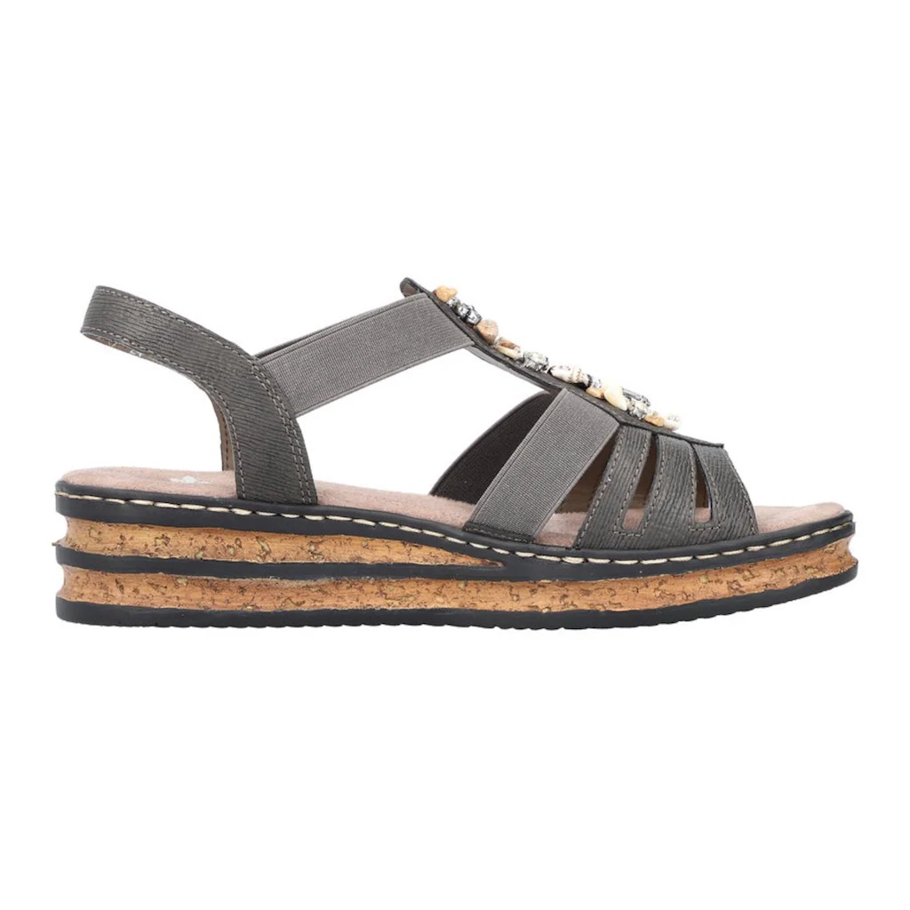 Rieker Riemchensandale Sommerschuh Sandalette Keilabsatz mit Schmucksteinen besetzt ▷ für Flash Sale