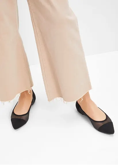 bonprix Elegante Ballerina mit Mesheinsatz - schwarz - Damen Nur für heute