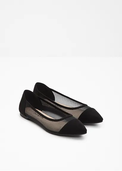 bonprix Elegante Ballerina mit Mesheinsatz - schwarz - Damen Nur für heute