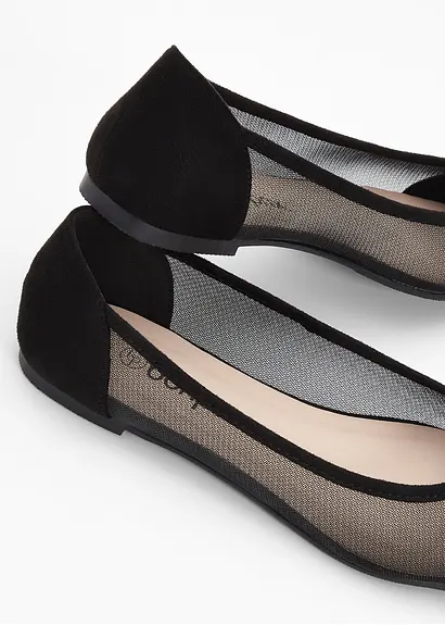 bonprix Elegante Ballerina mit Mesheinsatz - schwarz - Damen Nur für heute