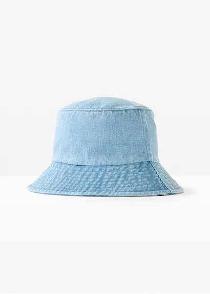 bonprix Lässiger Fischerhut im Denim Look mit Schleifenstickerei - blau