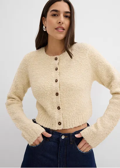 bonprix Lässige Strickjacke mit Knopfleiste kurz geschnitten - beige Black Friday
